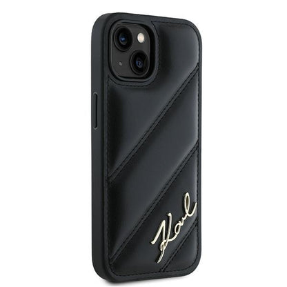 Tok a Apple iPhone 15-höz, Karl Lagerfeld, Diagonal Quilted Script, Fekete