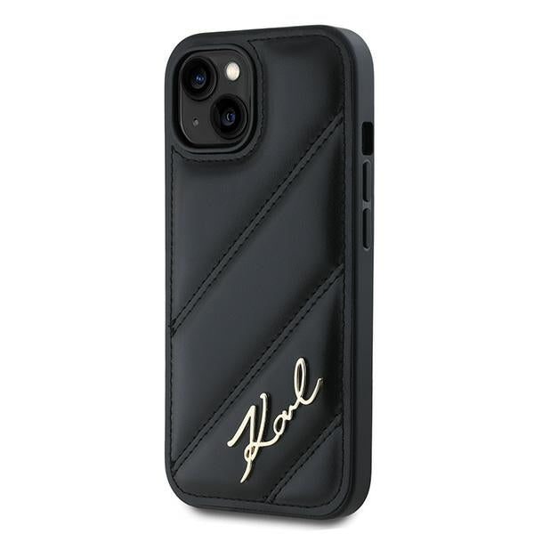 Tok a Apple iPhone 15-höz, Karl Lagerfeld, Diagonal Quilted Script, Fekete