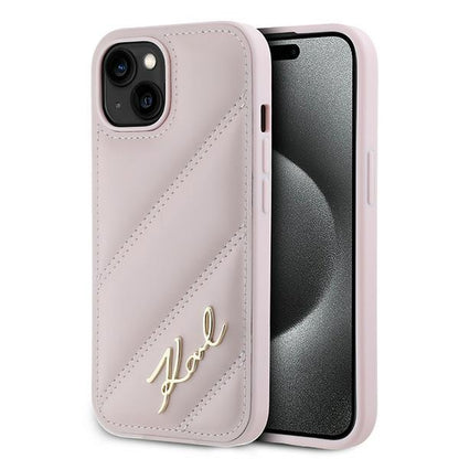 Tok Apple iPhone 15-höz, Karl Lagerfeld, Diagonal Quilted Script, Rózsaszín