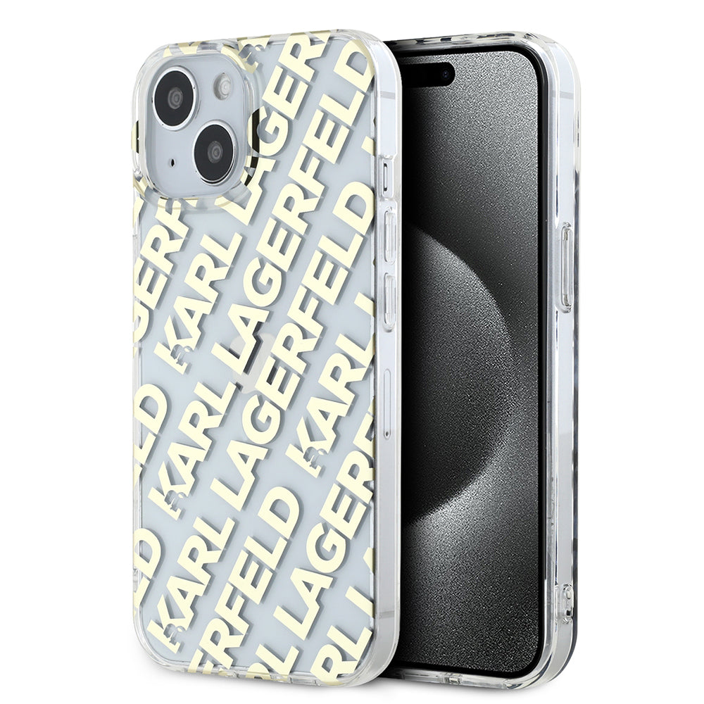 Tok Apple iPhone 15-höz, Karl Lagerfeld, IML Luxury Gold Fullover Logo, Arany