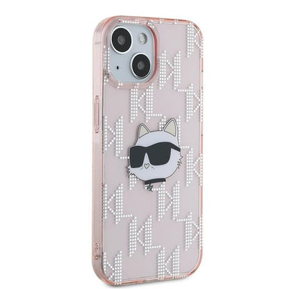 Case for Apple iPhone 15, Karl Lagerfeld, IML Luxury Monogram Choupette's Head, Pink