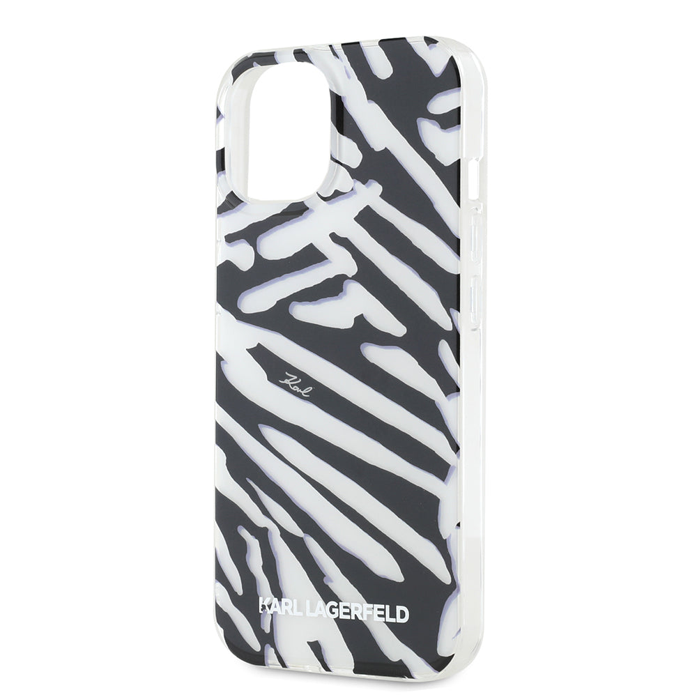 Tok Apple iPhone 15-höz, Karl Lagerfeld, IML Luxury Zebra mintás, pántos, fekete