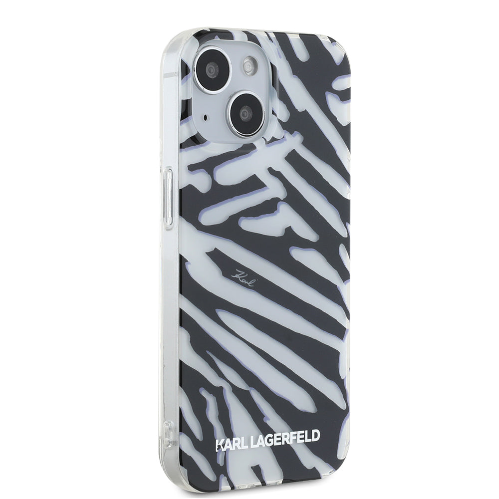 Tok Apple iPhone 15-höz, Karl Lagerfeld, IML Luxury Zebra mintás, pántos, fekete