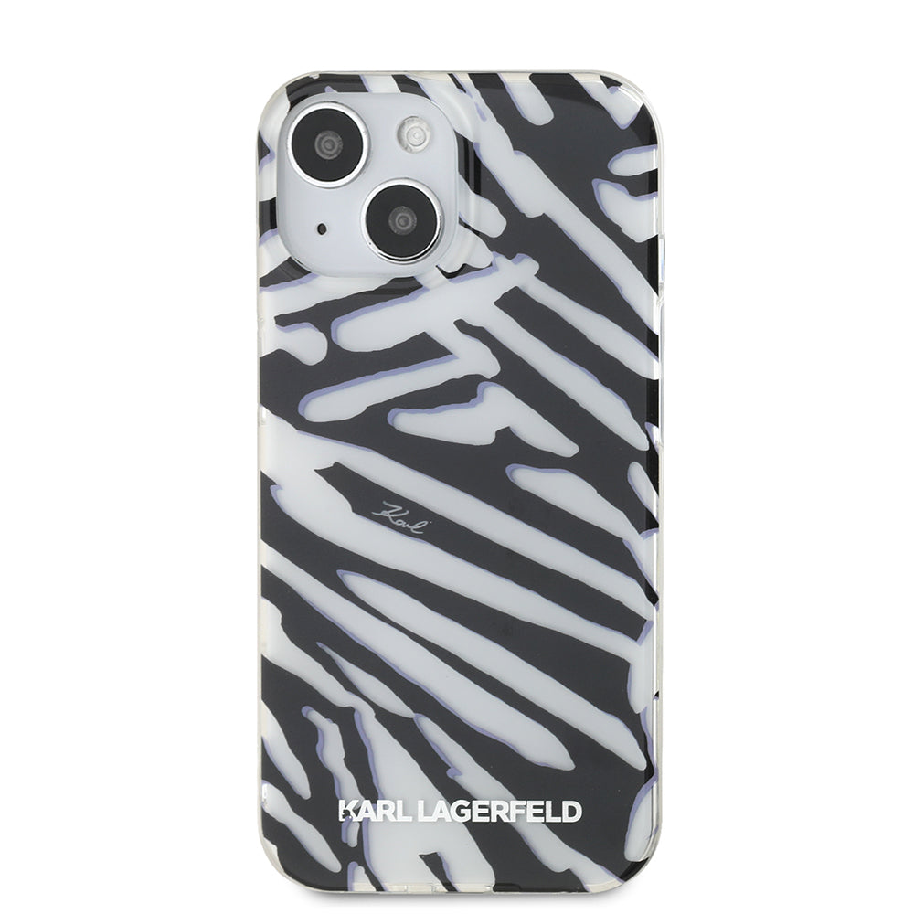 Tok Apple iPhone 15-höz, Karl Lagerfeld, IML Luxury Zebra mintás, pántos, fekete