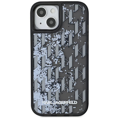 Tok Apple iPhone 15-höz, Karl Lagerfeld, Liquid Glitter Monogram, Fekete