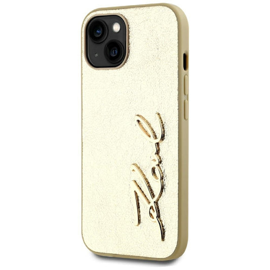 Tok Apple iPhone 15-höz, Karl Lagerfeld, Metal Signature, Arany