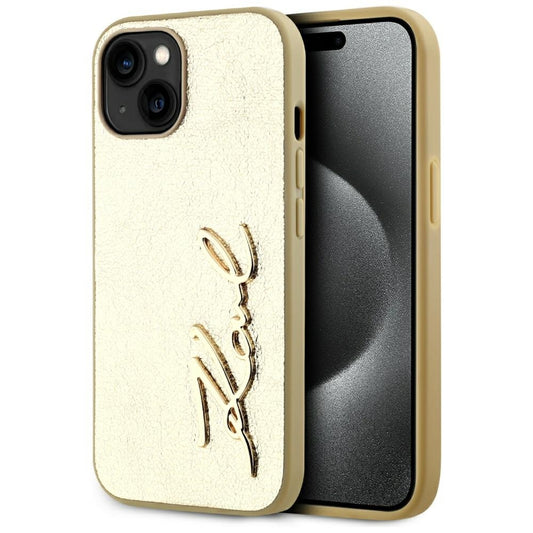 Tok Apple iPhone 15-höz, Karl Lagerfeld, Metal Signature, Arany