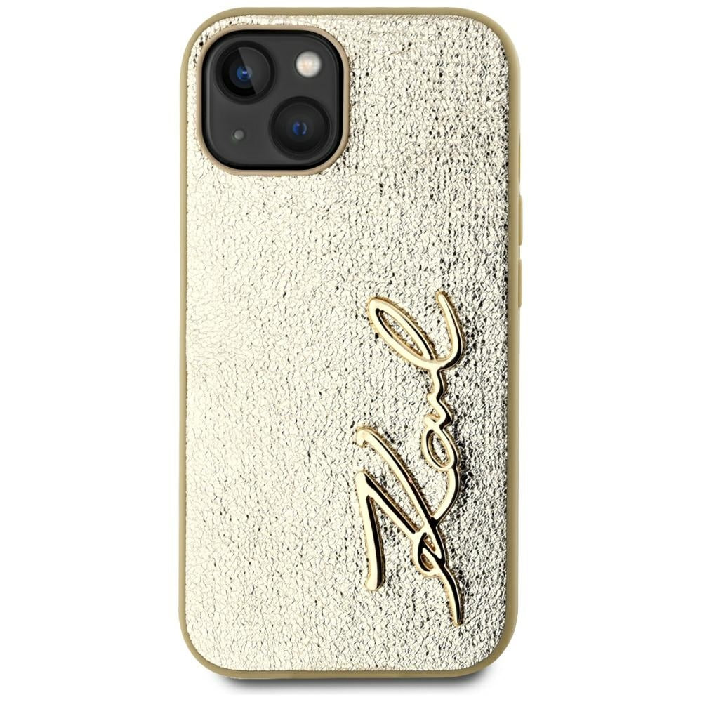 Tok Apple iPhone 15-höz, Karl Lagerfeld, Metal Signature, Arany