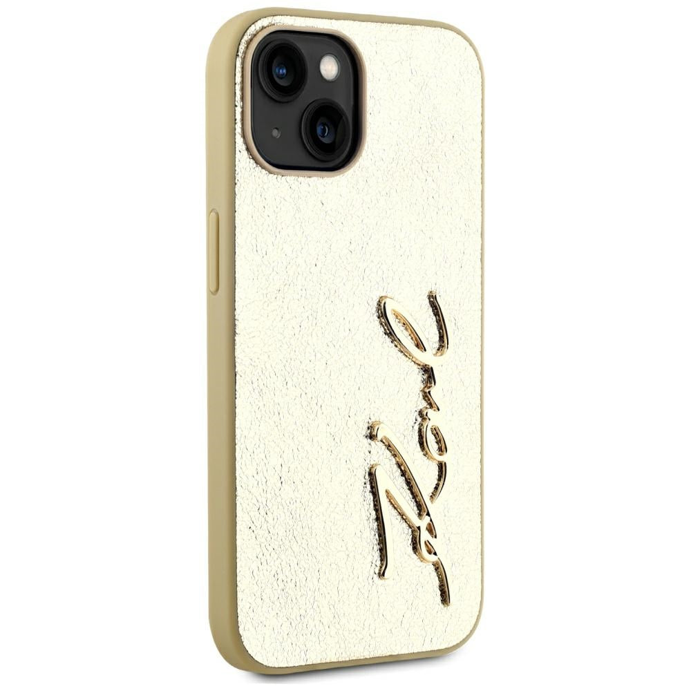 Tok Apple iPhone 15-höz, Karl Lagerfeld, Metal Signature, Arany
