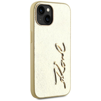 Tok Apple iPhone 15-höz, Karl Lagerfeld, Metal Signature, Arany