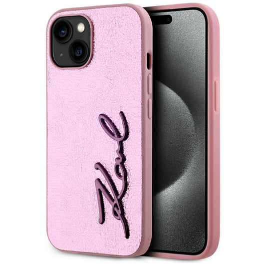 Tok Apple iPhone 15-höz, Karl Lagerfeld, Metal Signature, Rózsaszín