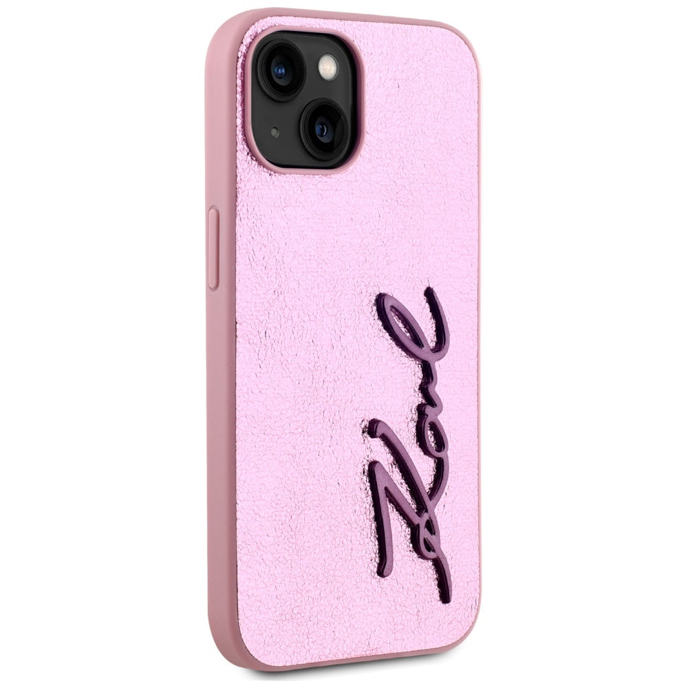 Tok Apple iPhone 15-höz, Karl Lagerfeld, Metal Signature, Rózsaszín