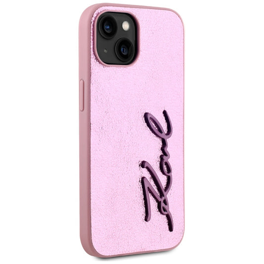 Tok Apple iPhone 15-höz, Karl Lagerfeld, Metal Signature, Rózsaszín
