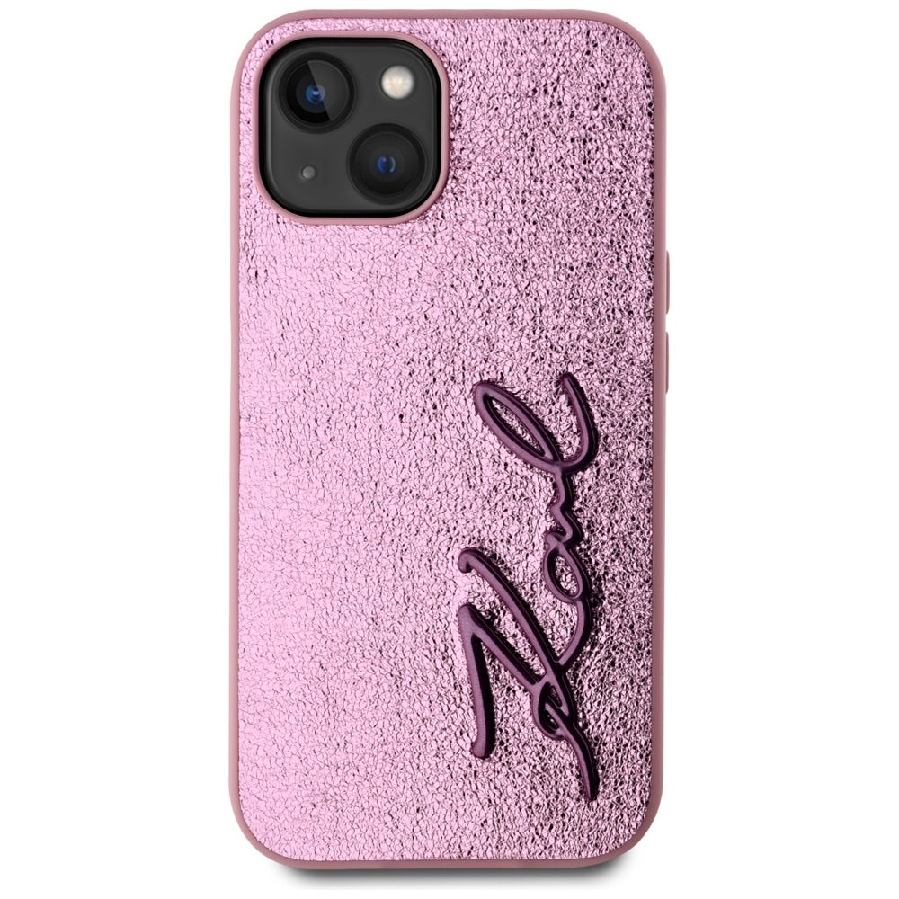 Tok Apple iPhone 15-höz, Karl Lagerfeld, Metal Signature, Rózsaszín