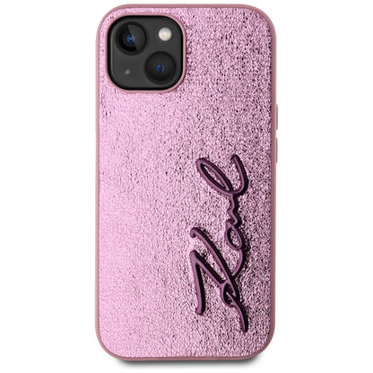 Tok Apple iPhone 15-höz, Karl Lagerfeld, Metal Signature, Rózsaszín