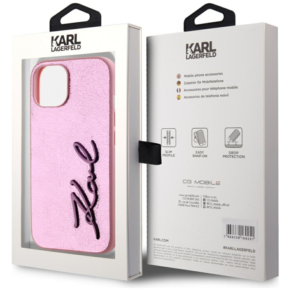 Tok Apple iPhone 15-höz, Karl Lagerfeld, Metal Signature, Rózsaszín