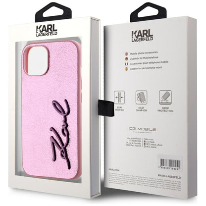 Tok Apple iPhone 15-höz, Karl Lagerfeld, Metal Signature, Rózsaszín