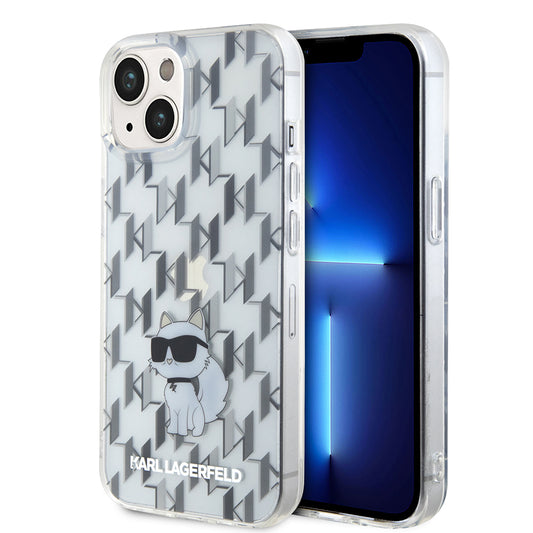 Tok Apple iPhone 15-höz, Karl Lagerfeld, Monogram Choupette, Átlátszó