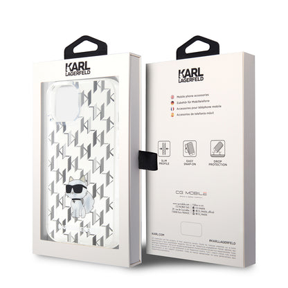 Tok Apple iPhone 15-höz, Karl Lagerfeld, Monogram Choupette, Átlátszó