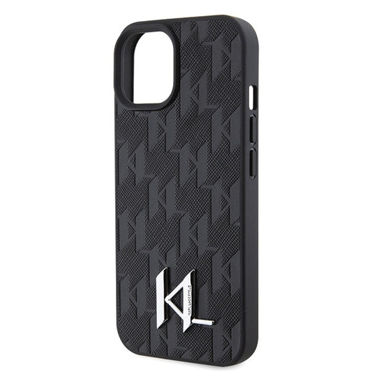 Tok Apple iPhone 15-höz, Karl Lagerfeld, Monogram Hot Stamp Metal Logo, Fekete