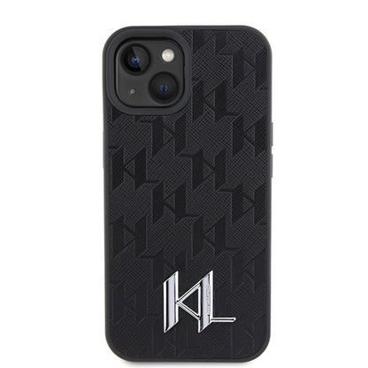 Tok Apple iPhone 15-höz, Karl Lagerfeld, Monogram Hot Stamp Metal Logo, Fekete