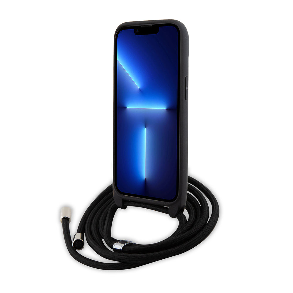 Tok Apple iPhone 15-höz, Karl Lagerfeld, Saffiano Crossbody Monogram Metal Pin Karl, Fekete