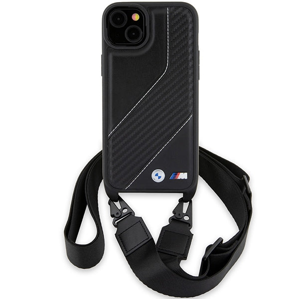 Case for Apple iPhone 15 Plus, BMW, M Edition Carbon Stripe & Strap, Black