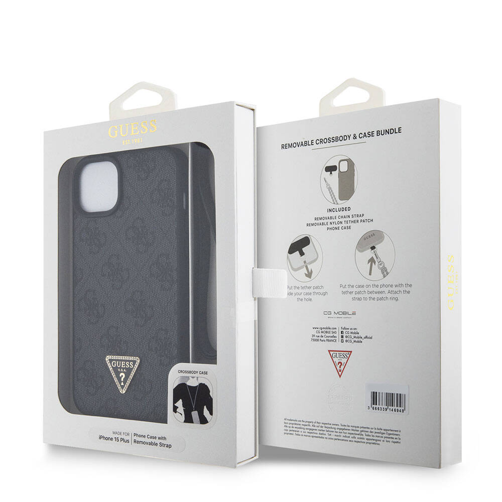 Tok Apple iPhone 15 Plus-hoz, Guess, Crossbody 4G Metal Logo, Fekete