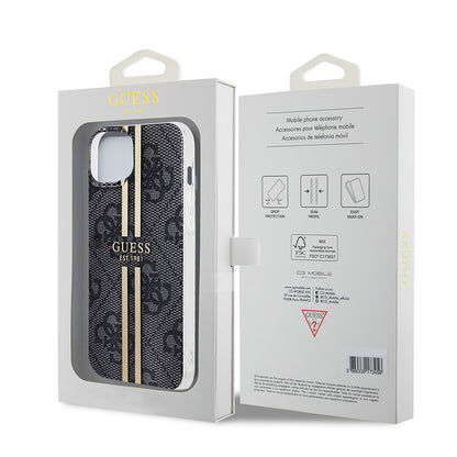 Case for Apple iPhone 15 Plus, Guess, IML 4G Gold Stripe, Black