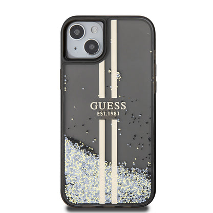 Tok Apple iPhone 15 Plus-hoz, Guess, Liquid Glitter Gold Stripes, Fekete