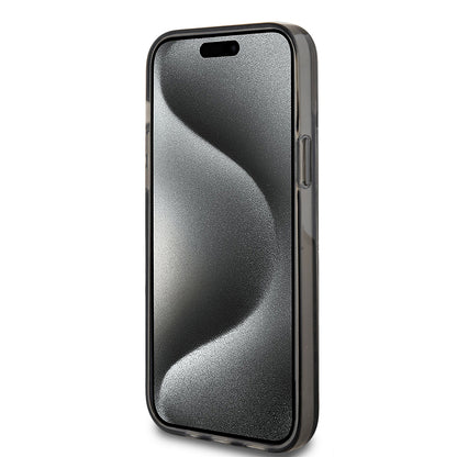 Tok Apple iPhone 15 Plus-hoz, Guess, Liquid Glitter Gold Stripes, Fekete