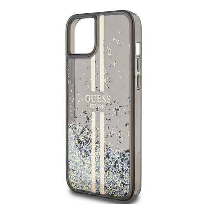 Tok Apple iPhone 15 Plus-hoz, Guess, Liquid Glitter Gold Stripes, Fekete