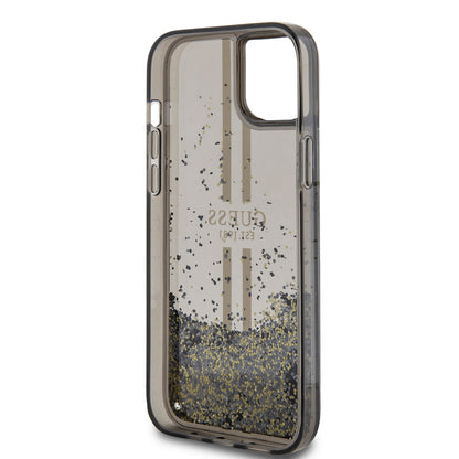Tok Apple iPhone 15 Plus-hoz, Guess, Liquid Glitter Gold Stripes, Fekete