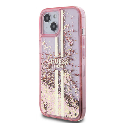 Tok a Apple iPhone 15 Plus-hoz, Guess, Liquid Glitter Gold Stripes, Rózsaszín