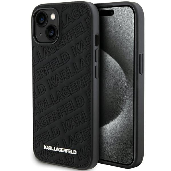Tok Apple iPhone 15 Plus-hoz, Karl Lagerfeld, Diagonal Quilted K mintás, Fekete