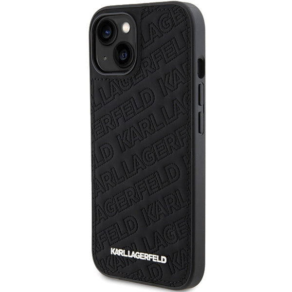 Tok Apple iPhone 15 Plus-hoz, Karl Lagerfeld, Diagonal Quilted K mintás, Fekete