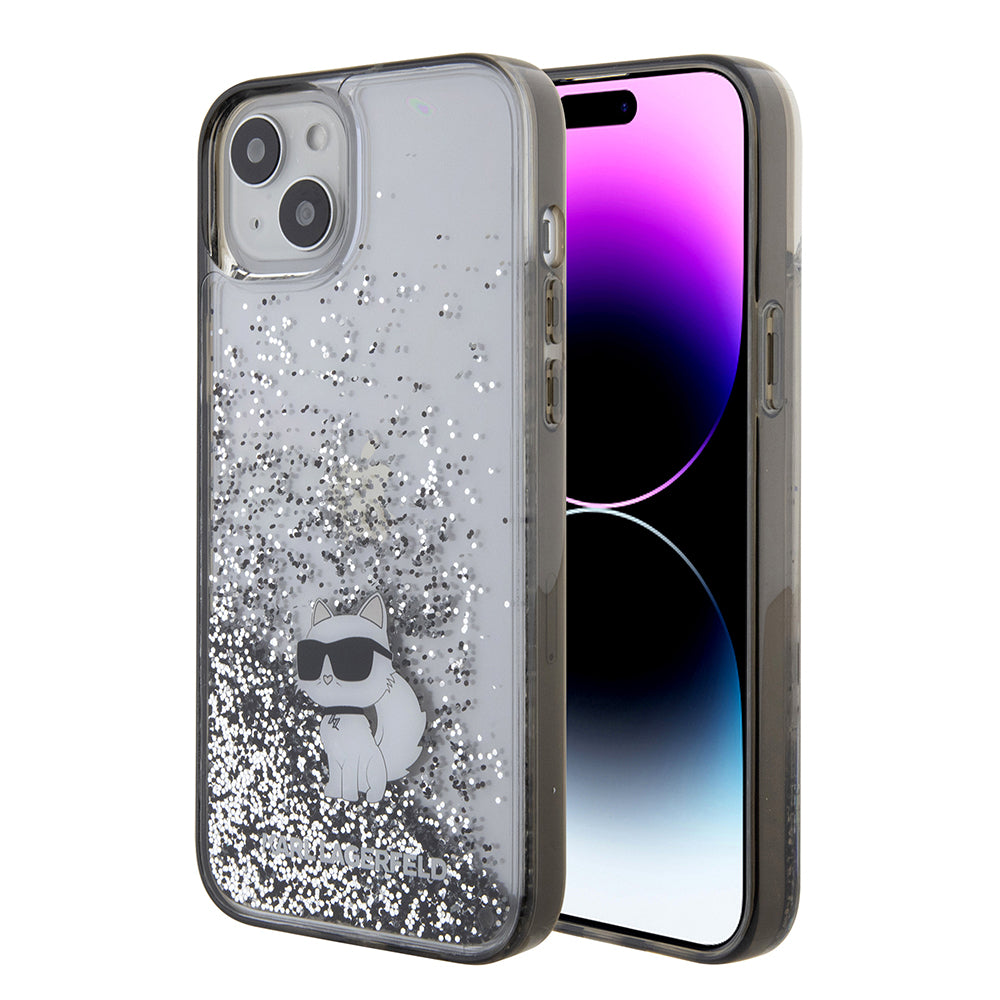 Tok Apple iPhone 15 Plus-hoz, Karl Lagerfeld, Liquid Glitter Choupette, Átlátszó