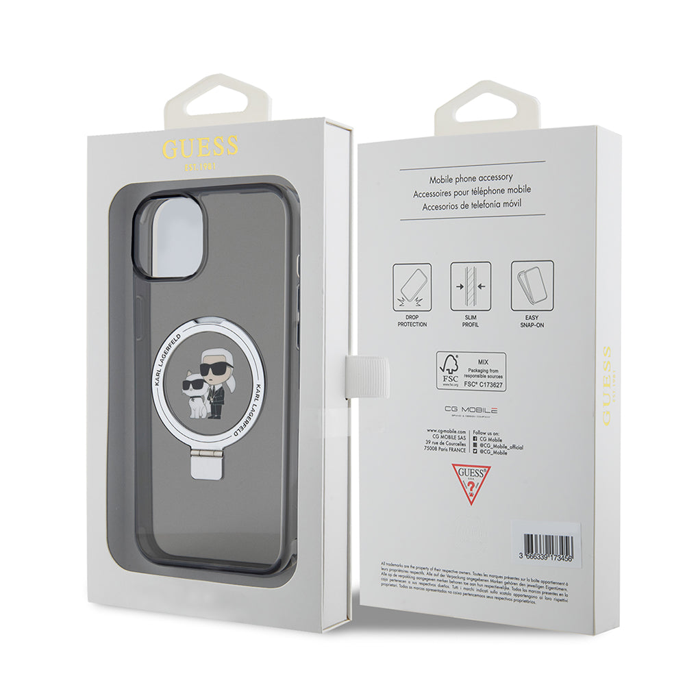 Case for Apple iPhone 15 Plus, Karl Lagerfeld, Ringstand Karl & Choupette, Black