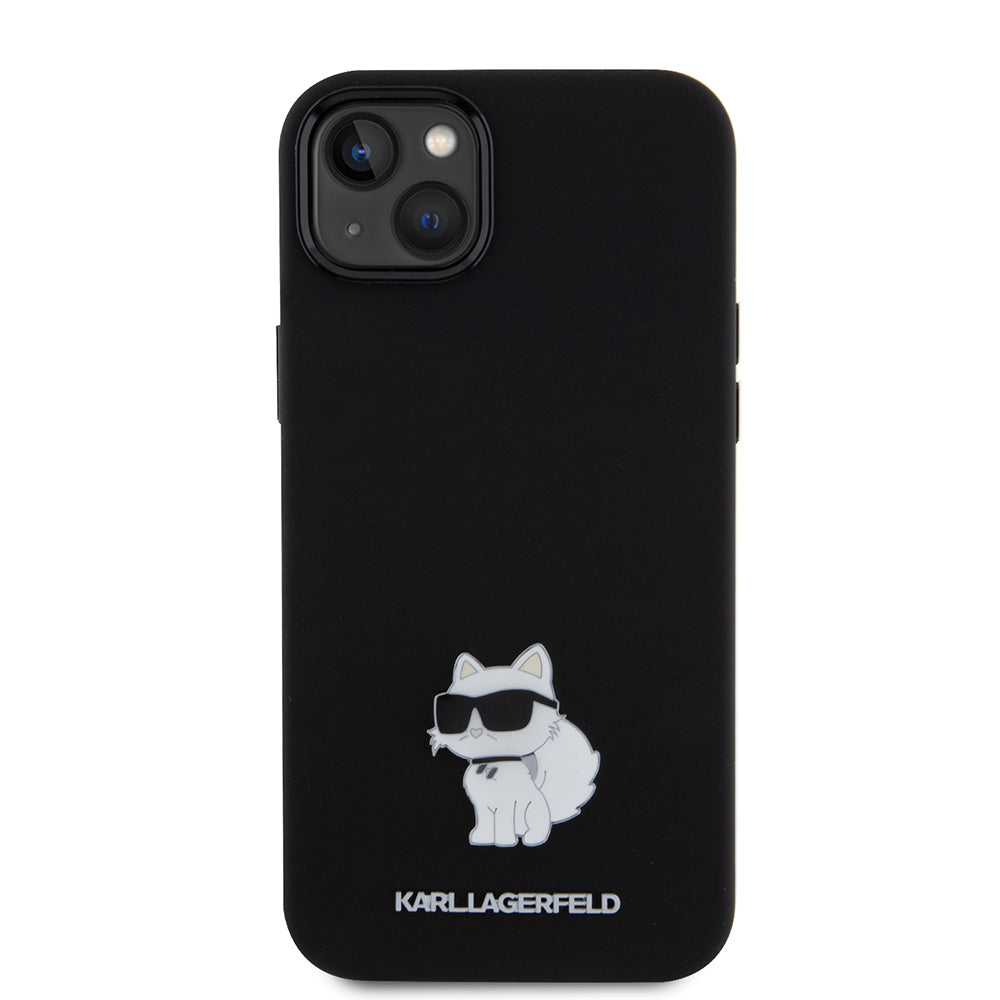 Tok Apple iPhone 15 Plus-hoz, Karl Lagerfeld, Silicone Choupette Metal, Fekete