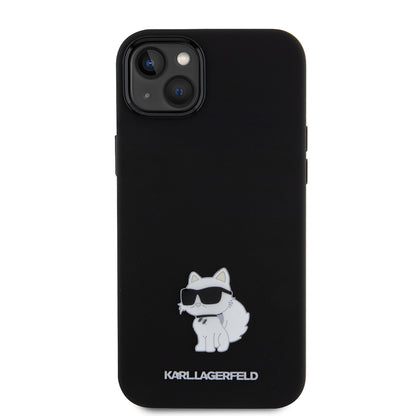 Tok Apple iPhone 15 Plus-hoz, Karl Lagerfeld, Silicone Choupette Metal, Fekete
