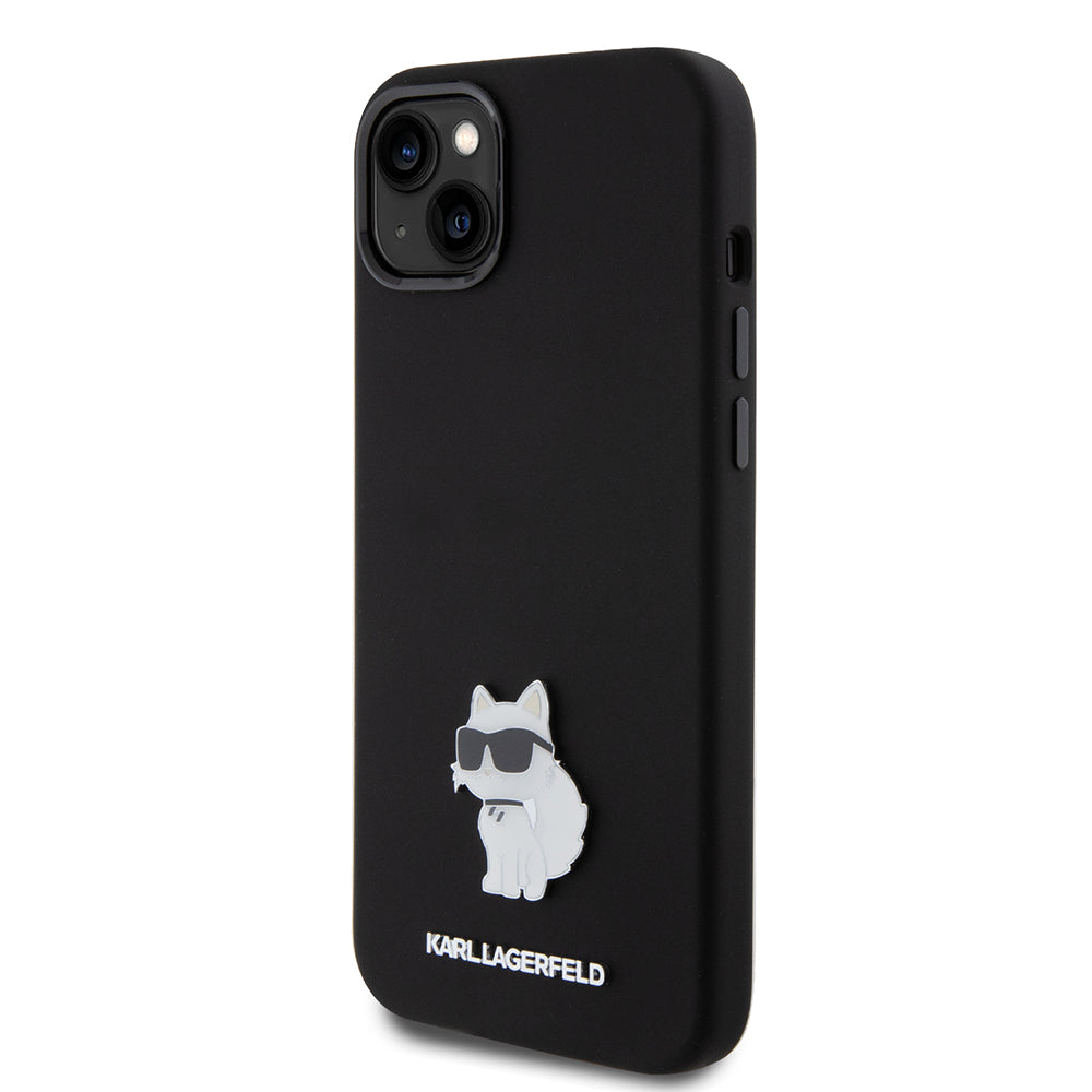 Tok Apple iPhone 15 Plus-hoz, Karl Lagerfeld, Silicone Choupette Metal, Fekete