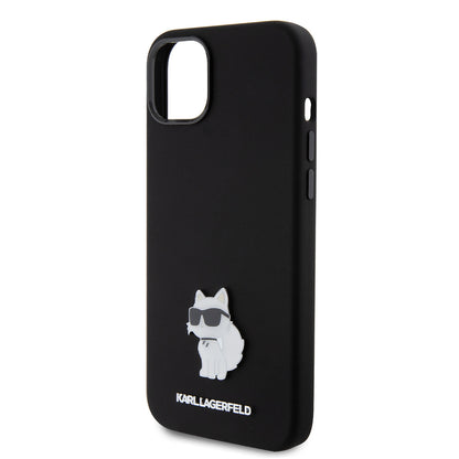 Tok Apple iPhone 15 Plus-hoz, Karl Lagerfeld, Silicone Choupette Metal, Fekete