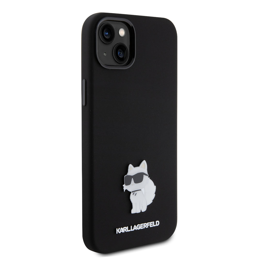 Tok Apple iPhone 15 Plus-hoz, Karl Lagerfeld, Silicone Choupette Metal, Fekete