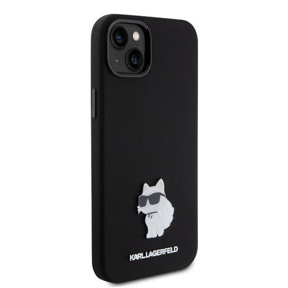Tok Apple iPhone 15 Plus-hoz, Karl Lagerfeld, Silicone Choupette Metal, Fekete
