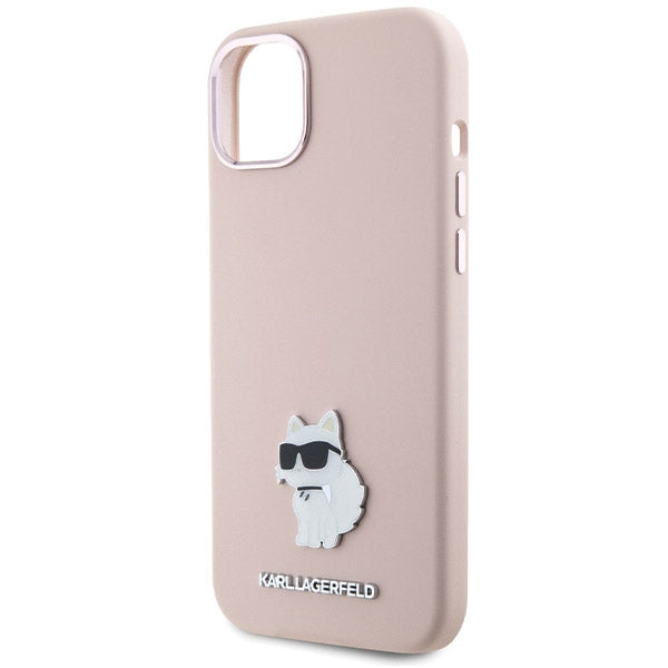 Tok Apple iPhone 15 Plus-hoz, Karl Lagerfeld, Silicone Choupette Metal, Rózsaszín