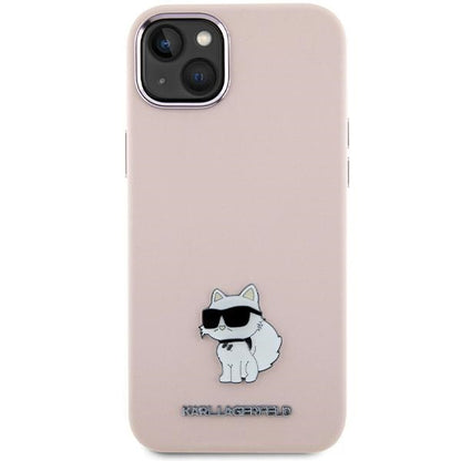 Tok Apple iPhone 15 Plus-hoz, Karl Lagerfeld, Silicone Choupette Metal, Rózsaszín