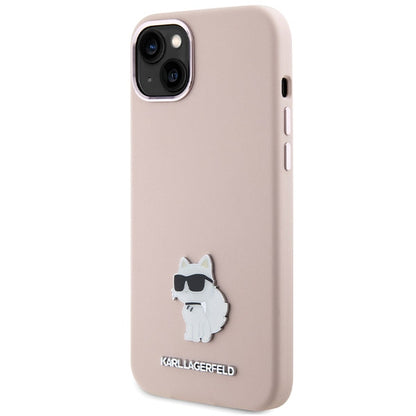 Tok Apple iPhone 15 Plus-hoz, Karl Lagerfeld, Silicone Choupette Metal, Rózsaszín