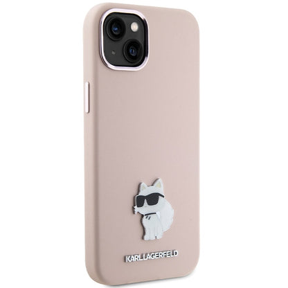Tok Apple iPhone 15 Plus-hoz, Karl Lagerfeld, Silicone Choupette Metal, Rózsaszín