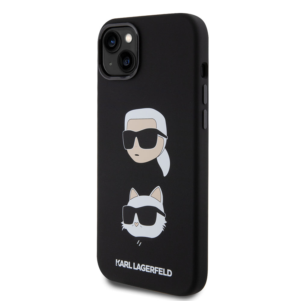 Case for Apple iPhone 15 Plus, Karl Lagerfeld, Silicone Karl & Choupette's Heads, Black