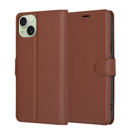 Tok Apple iPhone 15 Plus-hoz, Techsuit, bőr folio, barna